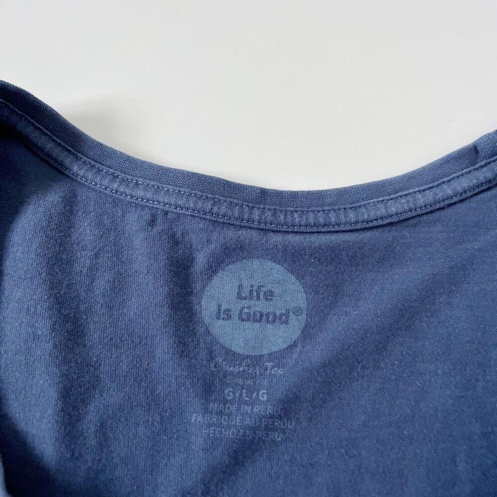 Life Is Good Peace Love & Hoppiness Beer Crusher Tee Shirt Top Blue L Large - Picture 4 of 10